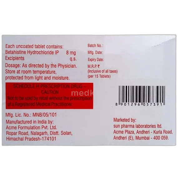 betavert 8mg tablet 15's